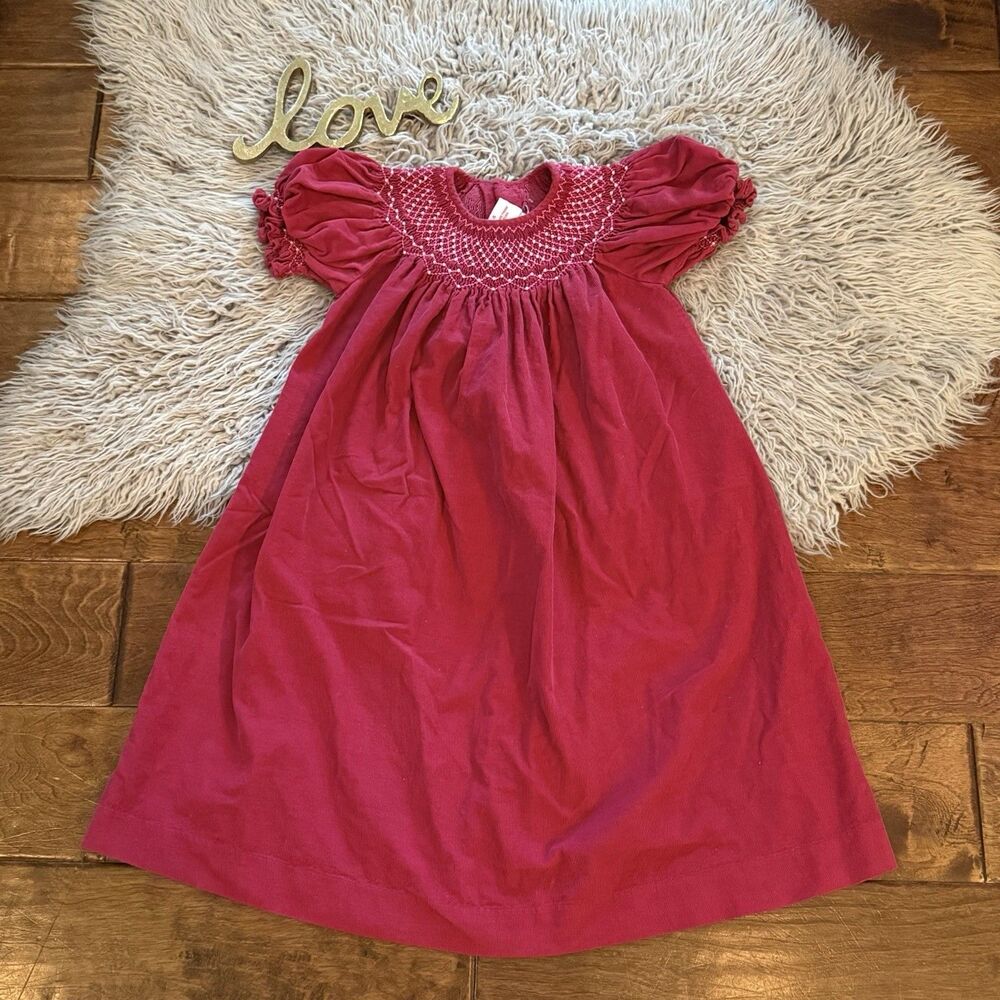 Mom & Me Smocked Dress Girls Burgundy Size 4 Smocked Tiny Pearls